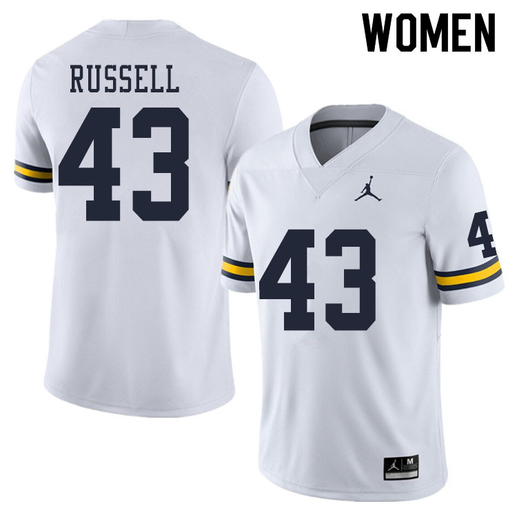 Women #43 Andrew Russell Michigan Wolverines College Football Jerseys Sale-White